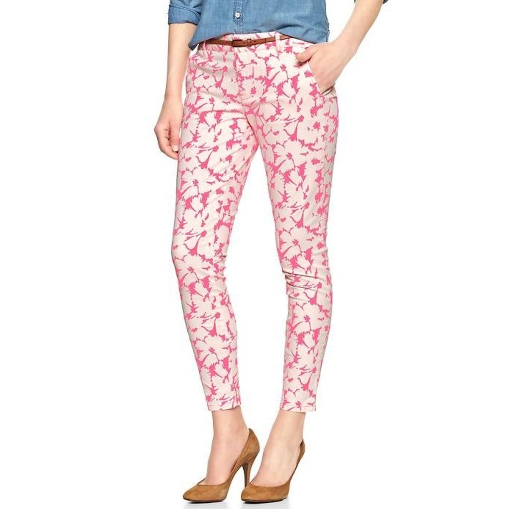 Gap Ptrinted Skinny Mini Skimmer Khakis in Coral Floral SZ‎ 6 NWT